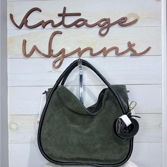 Chevel Firenze Hobo Green Suede and Black leather trim Handbag & Crossbody - Picture 1 of 10